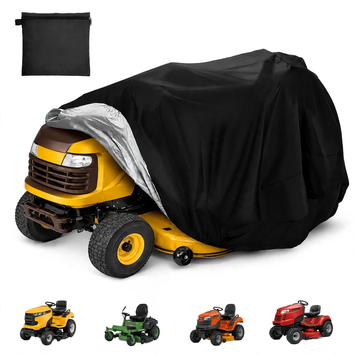 Riding Lawn Mower Cover Waterproof - Heavy Duty Lawn Tractor Cover with Windproof Buckle & Elastic Hem, All-Weather Protection