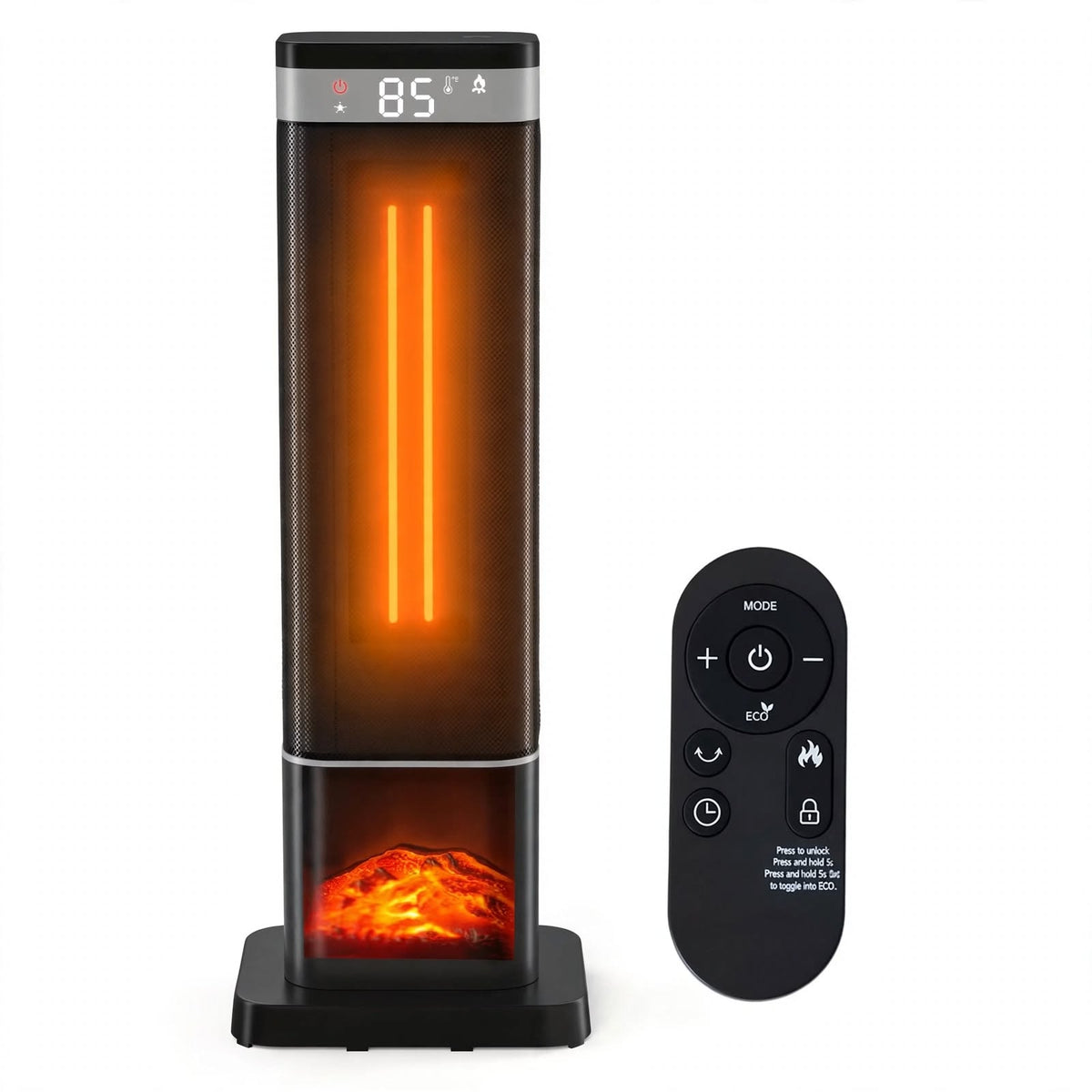 Tower Space Heater with Fireplace - Electric Space Heater with Remote