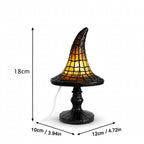 Halloween Witch Hat Night Light - Stained Glass Gothic Table Lamp, Warm Amber Accent Light for Bedroom