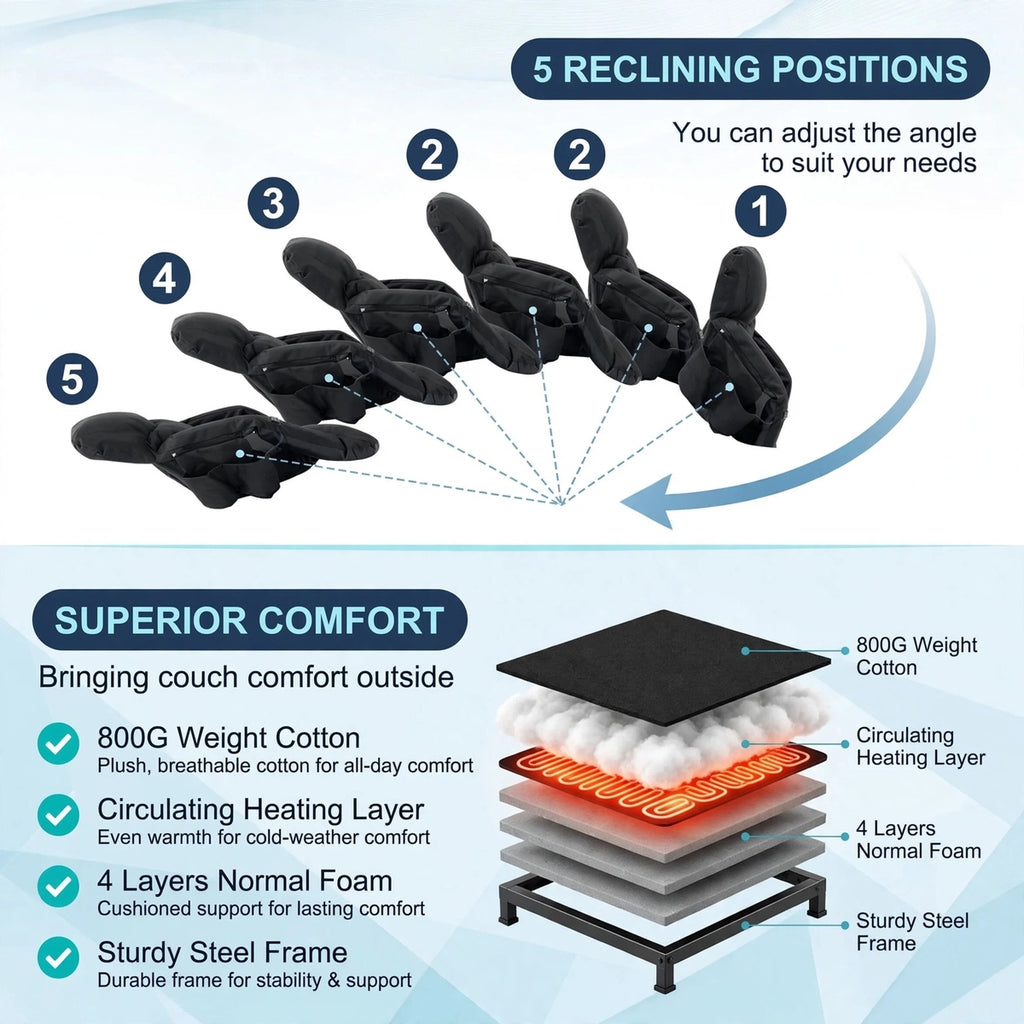 Heated Stadium Seat - USB Powered Bleacher Chair with Back Support, 3 Heat Levels