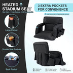 Heated Stadium Seat - USB Powered Bleacher Chair with Back Support, 3 Heat Levels