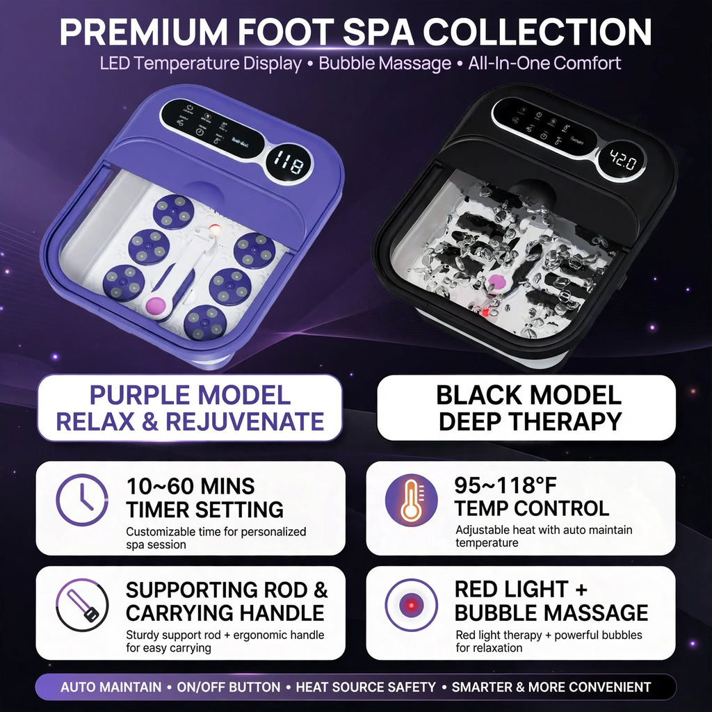 Electric Foot Bath Massager with Heater - Collapsible Foot Spa with Temperature Control and Bubble Massage