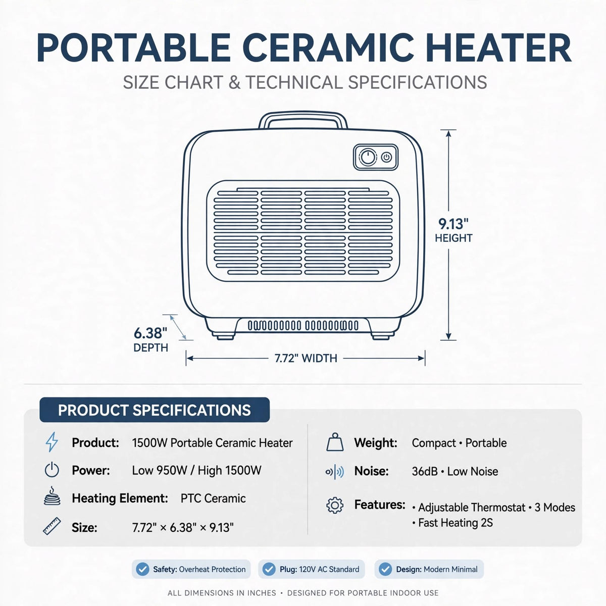 Portable Ceramic Heater  - Small Space Heater