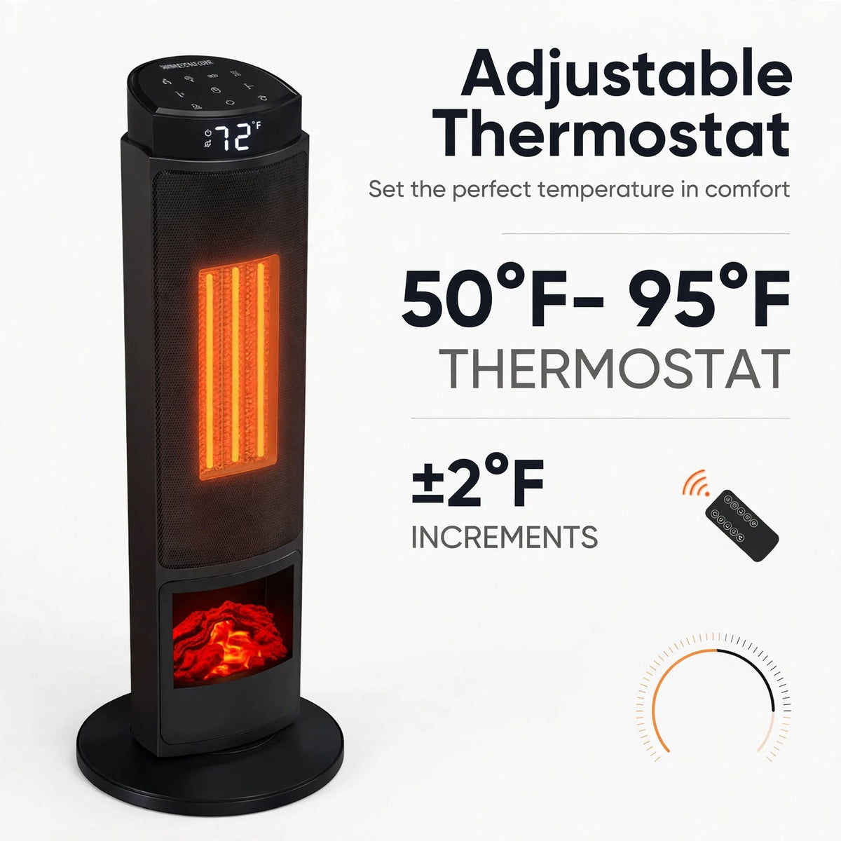 Tower Space Heater with Fireplace - Electric Space Heater with Remote