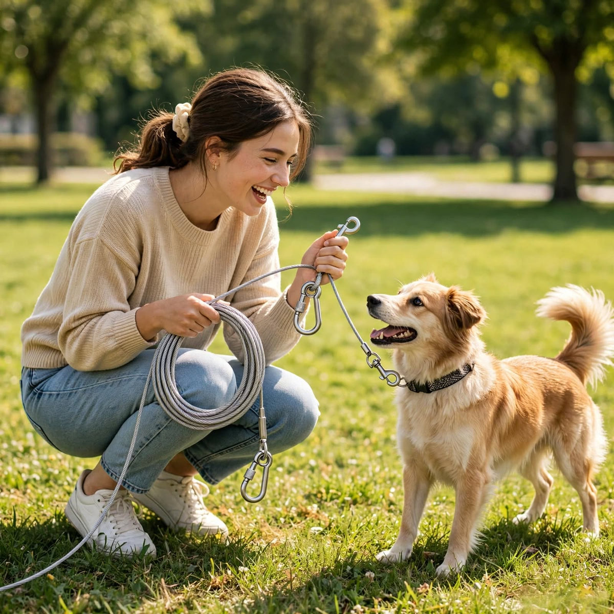 Heavy Duty Dog Cable with 360° Swivel Hooks