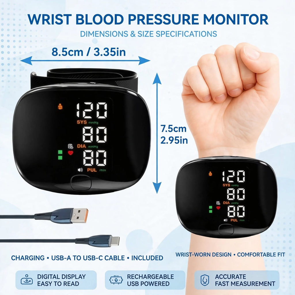 Wrist Electronic Blood Pressure Monitor | Rechargeable Digital Device