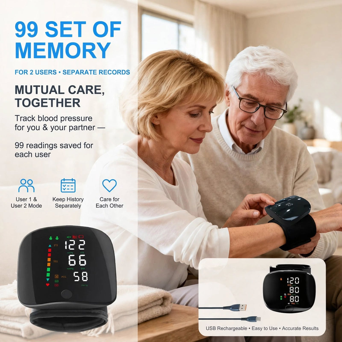 Wrist Electronic Blood Pressure Monitor | Rechargeable Digital Device