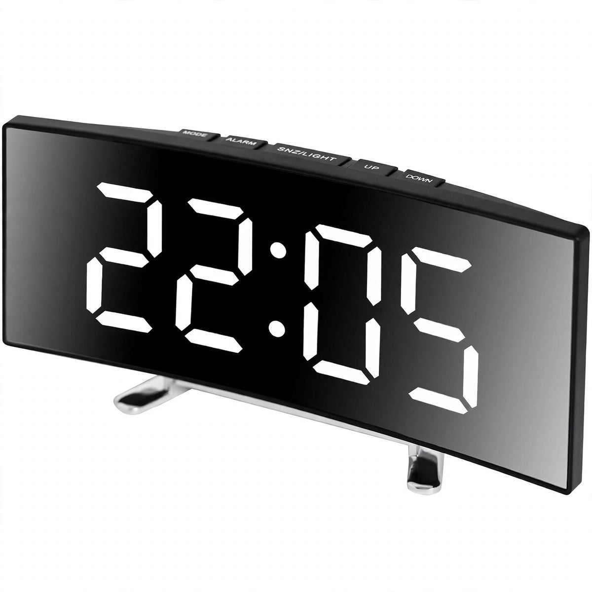 LED Mirror Alarm Clock - Curved Display, Snooze