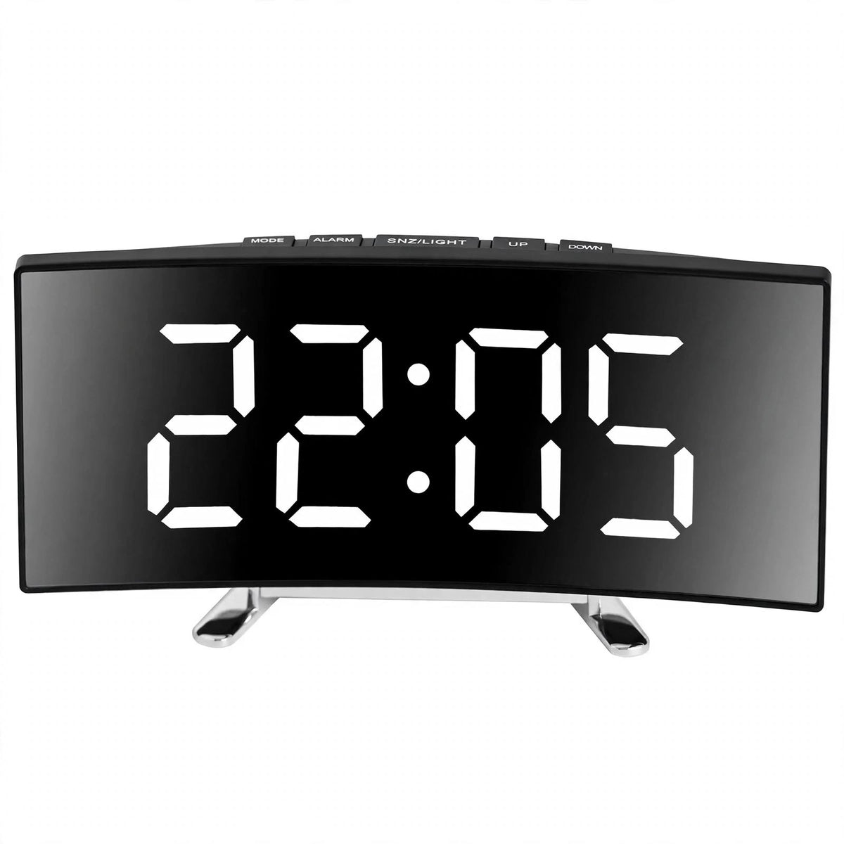 LED Mirror Alarm Clock - Curved Display, Snooze