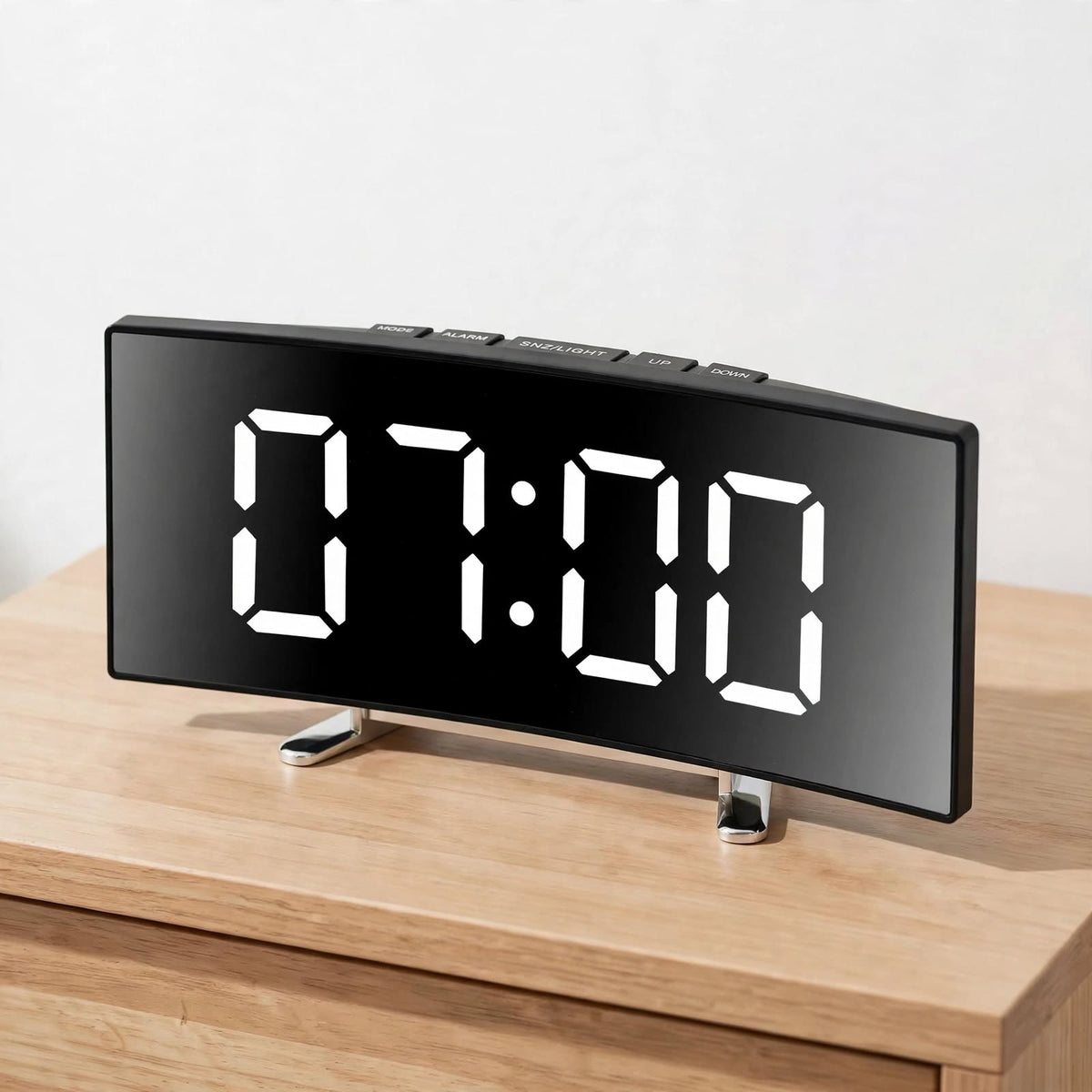 LED Mirror Alarm Clock - Curved Display, Snooze