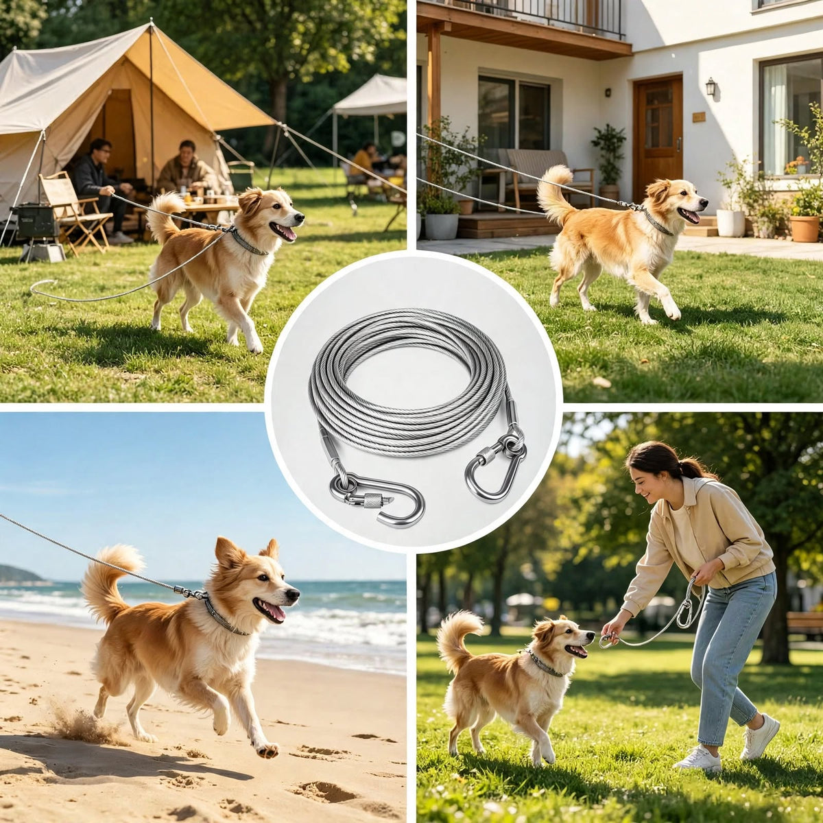 Heavy Duty Dog Cable with 360° Swivel Hooks