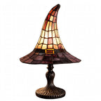 Halloween Witch Hat Night Light - Stained Glass Gothic Table Lamp, Warm Amber Accent Light for Bedroom