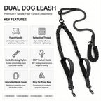 Dual Dog Leash 360° Swivel No-Tangle for 2 Dogs