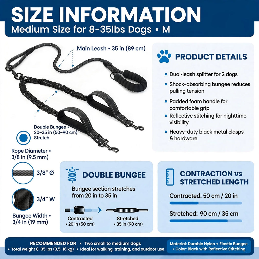 Dual Dog Leash 360° Swivel No-Tangle for 2 Dogs