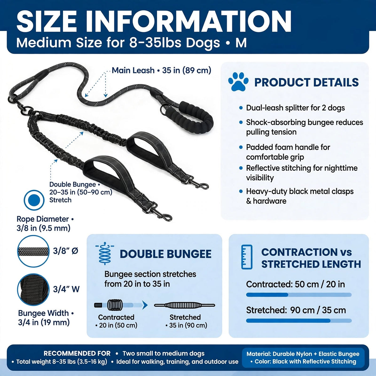 Dual Dog Leash 360° Swivel No-Tangle for 2 Dogs