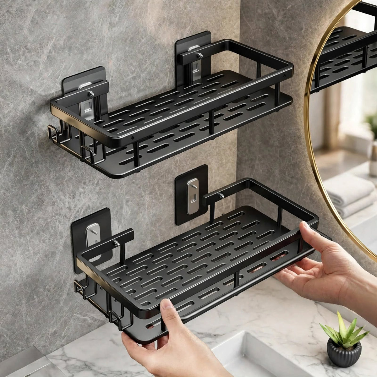 Self-Adhesive Bathroom Shelf | No Drilling & Stainless Steel