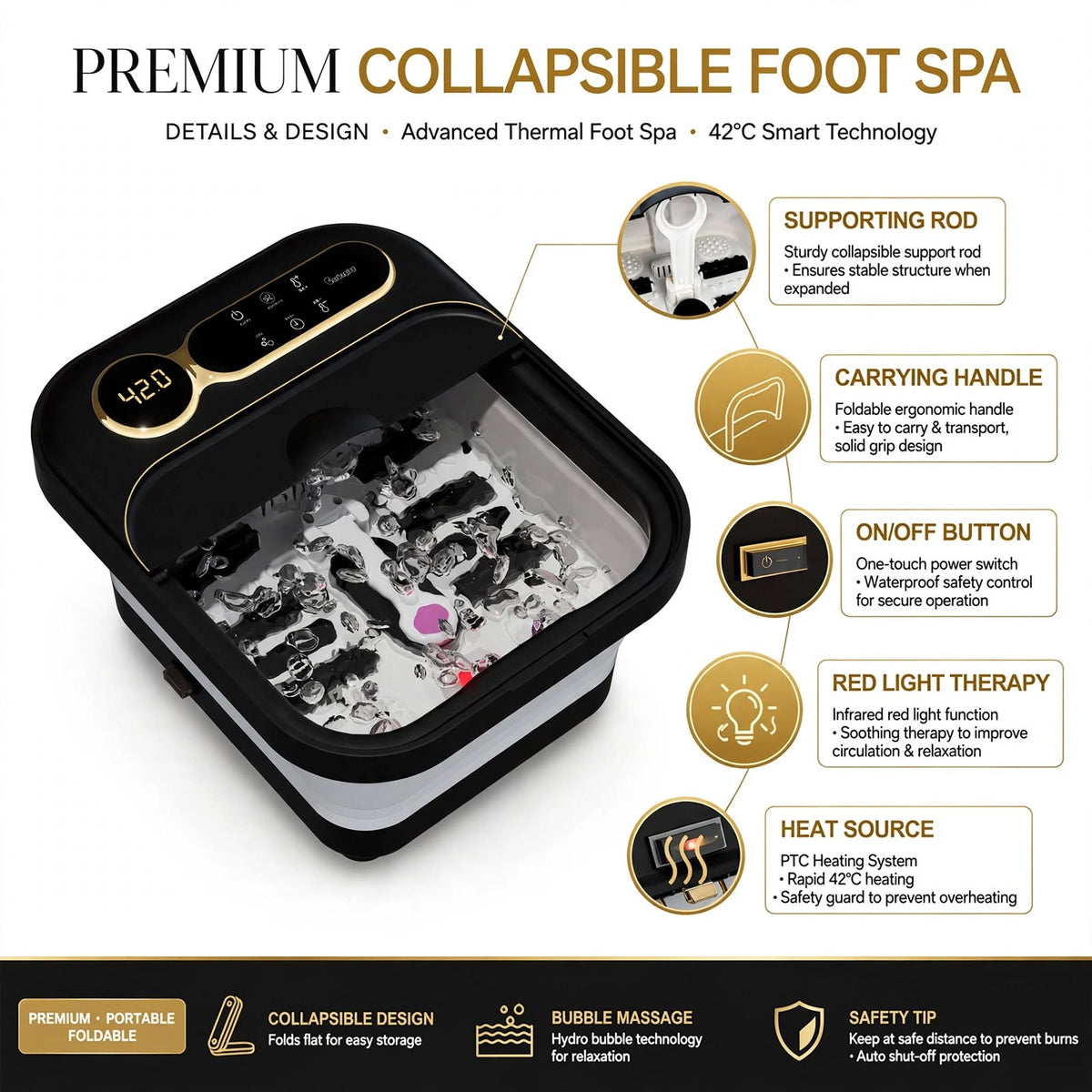 Electric Foot Bath Massager with Heater - Collapsible Foot Spa with Temperature Control and Bubble Massage