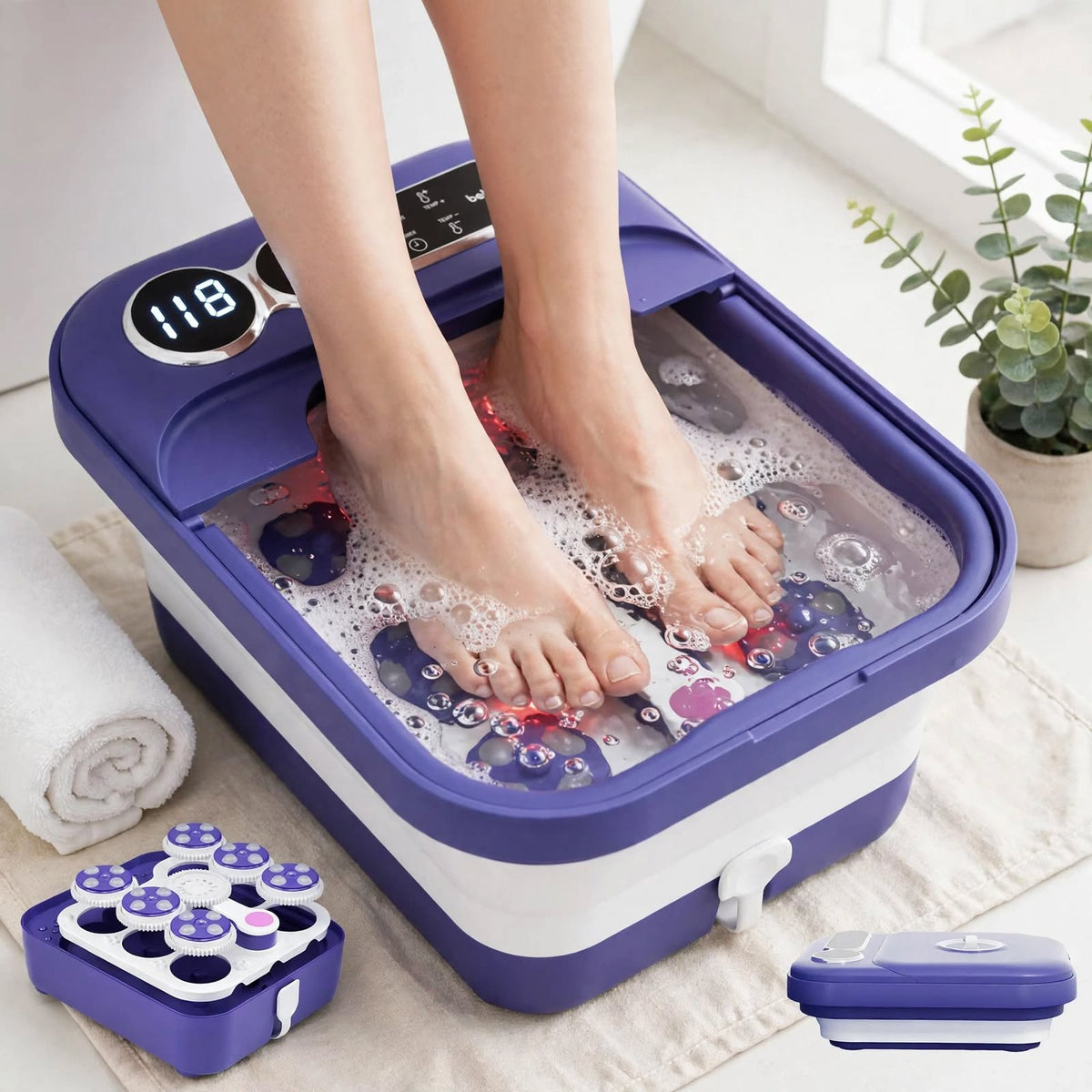 Electric Foot Bath Massager with Heater - Collapsible Foot Spa with Temperature Control and Bubble Massage