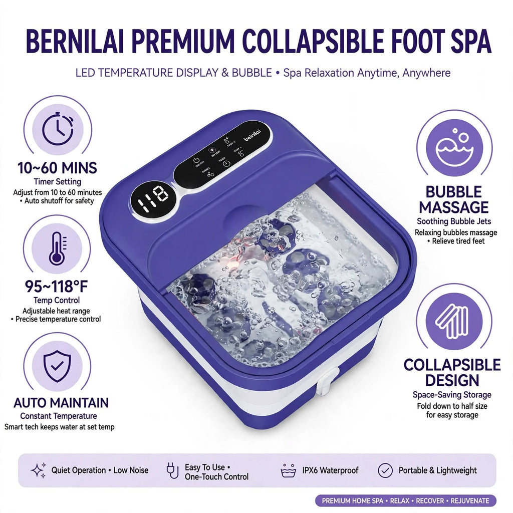 Electric Foot Bath Massager with Heater - Collapsible Foot Spa with Temperature Control and Bubble Massage